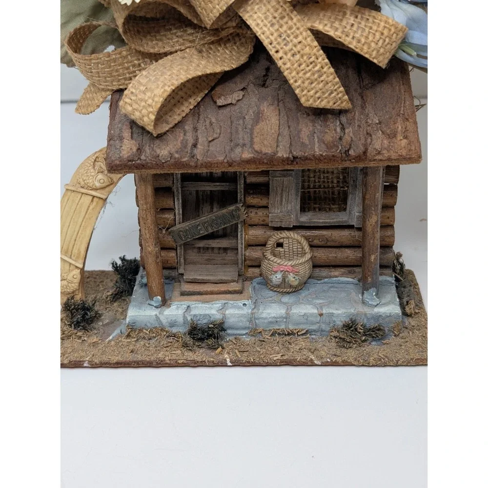 Rustic Log Cabin‎ Floral Arrangement Faux Flowers Basket Lodge Country Decor 11